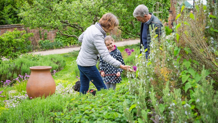 Families exploring the garden at Hughenden, Buckinghamshire